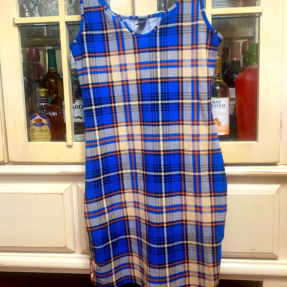 SHEIN Notched Neck Plaid Bodycon Dress